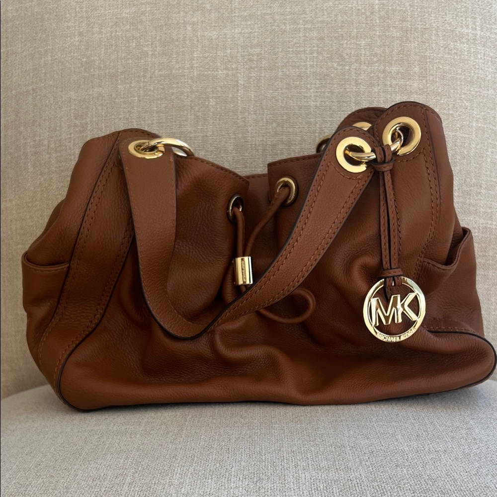 Michael Kors Tan Leather Shoulder Bag with Gold Accents